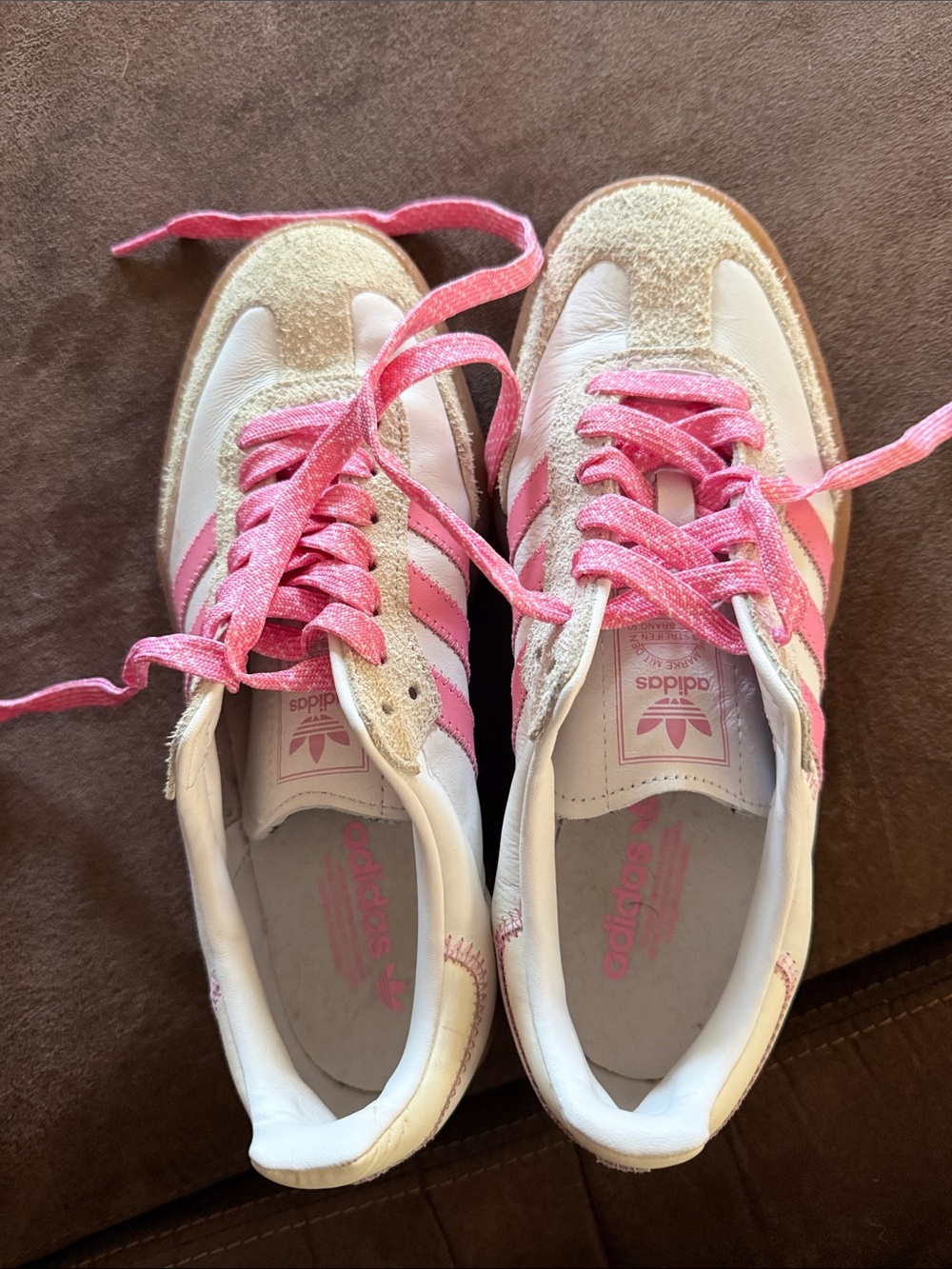 Adidas Women's Pink and White Sneakers